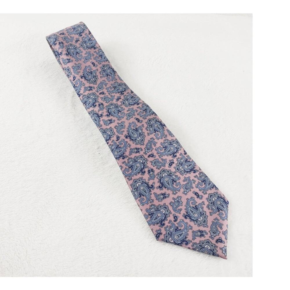 Vintage Mario Valentino 100% Italian Silk Paisley Pink and Blue Tie Made USA